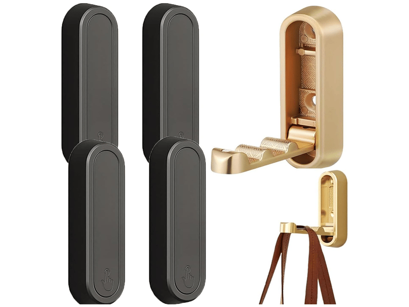 Lot de 4 crochets muraux pliables en aluminium, pliables à 90 degrés, invisibles pour bureau, cuisine, chambre, salle de bain, cuisine (noir - Conforama A