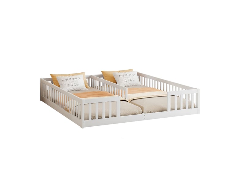  Lit combine enfant 90x200, garde-corps sécurité lit enfant, structure bois, design minimaliste  - Conforama A
