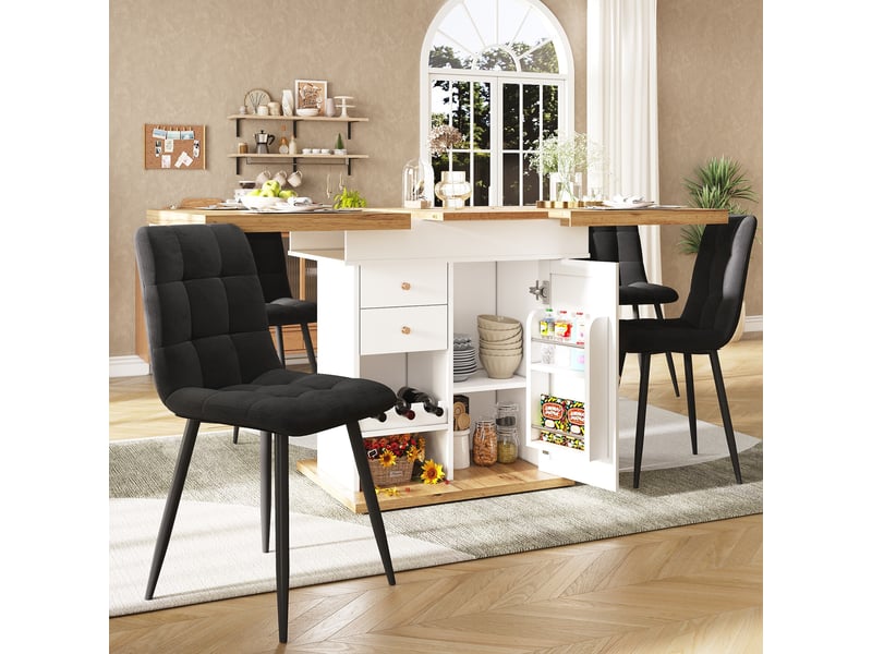 Table extensible télescopique, 110-140x80x75 cm, espace de rangement intégré avec tiroir, mdf, coloris blanc et naturel - Conforama E
