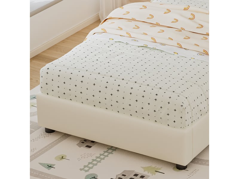 Lit enfant 90x200 cm avec tête biscuit et protections anti-collision, bois, beige, sans matelas  - Conforama D