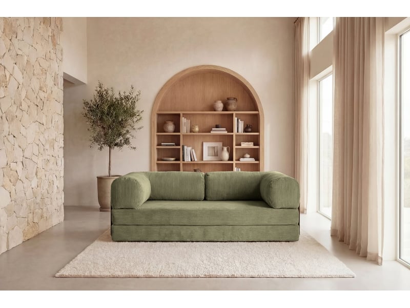  Cosima - canapé droit convertible petit velours côtelé 3 places vert  - Conforama D