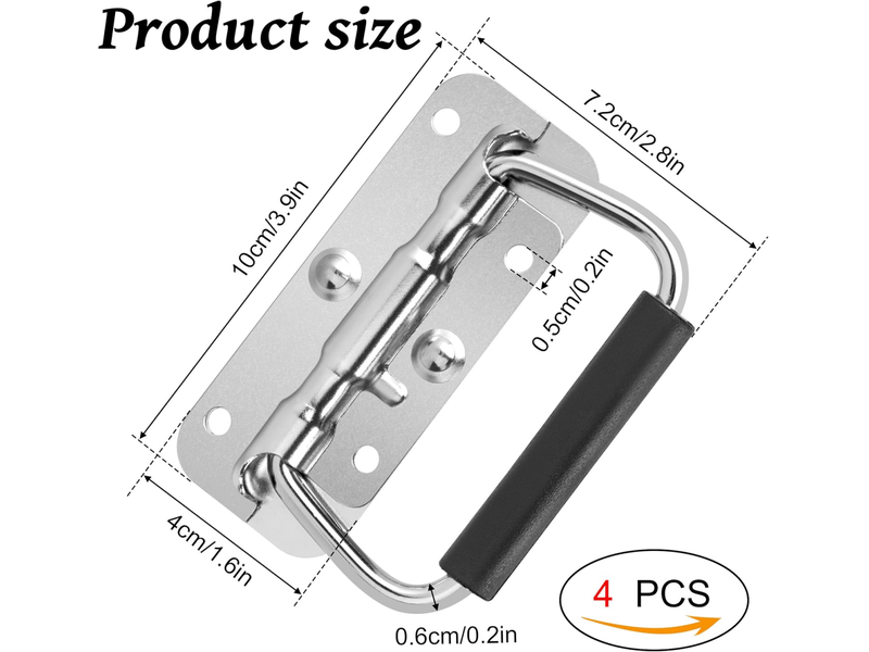  Poignées pliantes pour caisses, 4 unités, en acier inoxydable avec ressort et poignée en caoutchouc, 100 x 40 mm (argentées).  - Conforama C