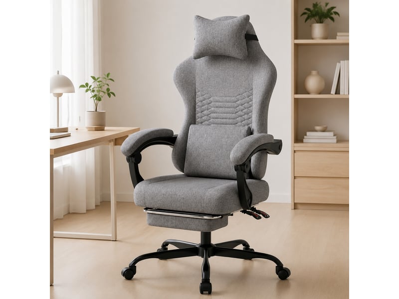  Chaise de bureau ergonomique inclinable avec repose-pieds - lpospi - accoudoirs synchronisés, tissu gris clair  - Conforama C