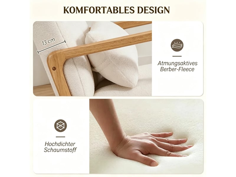  Fauteuil à bascule en tissu bouclette avec repose-pieds assorti  - Conforama D