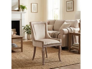 Chaise salle à manger luxe cuisine salon 6 pièces rembourrée clous décoratifs pieds bois massif velours beige