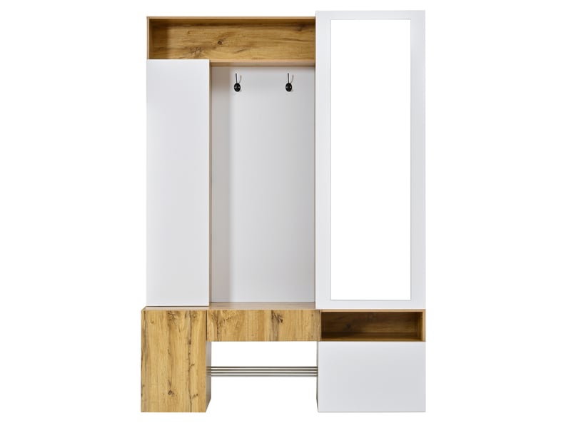  Meuble d’entrée avec miroir, penderie, rangement chaussures, tringle et crochets  - Conforama A