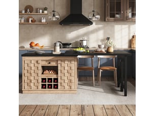 Îlot de cuisine pivotant 360° 120-197 cm avec rangement et porte-bouteilles amovible