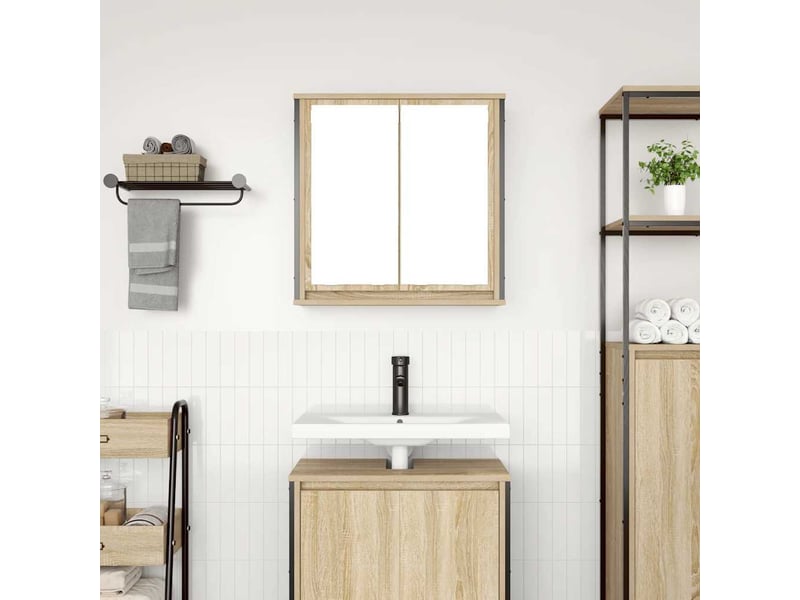  Armoire murale de bain, meuble de rangement miroir chêne sonoma 60x21x60 cm  - Conforama C