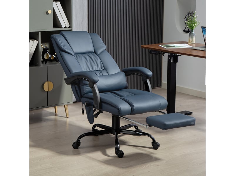  Fauteuil de bureau massant bleu, dossier inclinable jusqu'à 130° avec repose-pieds extensible  - Conforama D