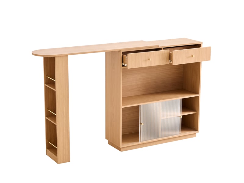 Îlot de cuisine bar pivotant 360° avec rangement et led 120x30x100 cm chêne - Conforama D