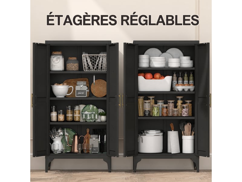  Armoire de rangement métallique verrouillable noire, 2 portes, 60 x 30 x 120 cm  - Conforama E
