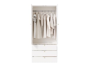 Armoire 2 portes 90 x 50 x 200 cm – blanc – tringle penderie et 3 tiroirs, style moderne pour chambre