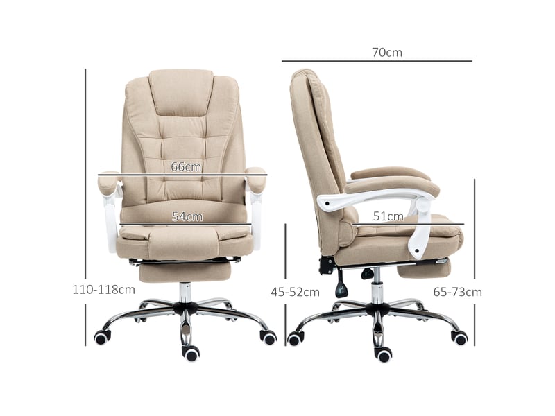 Fauteuil de bureau manager chaise pour ordinateur avec repose-pied dossier inclinable accoudoirs rembourrés en lin beige - Conforama E