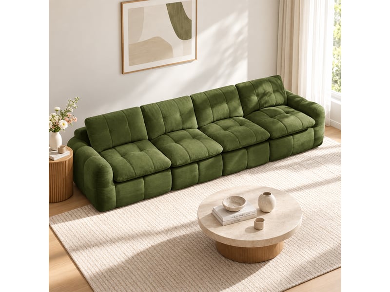  Canapé 4 places, revêtement en tissu chenille, sans assemblage, vert  - Conforama B