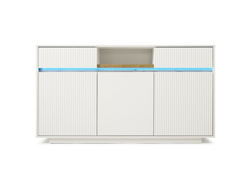  Buffet led 140x40 cm, meuble de rangement avec 3 portes et 2 tiroirs, étagères réglables, commode moderne en mdf - blanc  - Conforama A