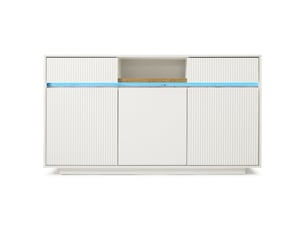 Buffet led 140x40 cm, meuble de rangement avec 3 portes et 2 tiroirs, étagères réglables, commode moderne en mdf - blanc