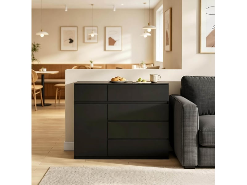 Meuble commode rangement 100x40x80 cm 5 tiroirs noir salon moderne avec portes homvra - Conforama D