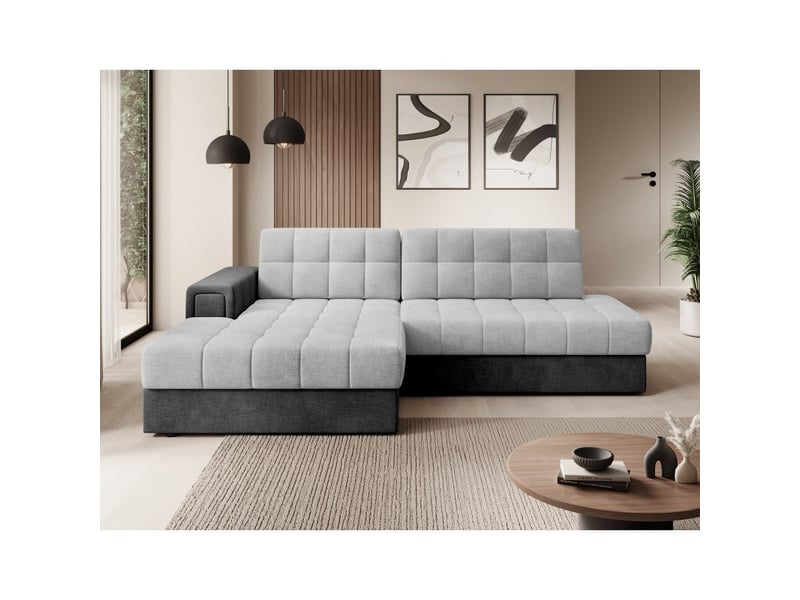  Canapé d'angle convertible cubito gris et noir 240 cm avec coffre de rangement  - Conforama E