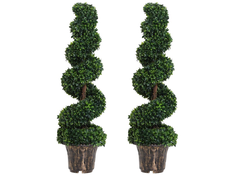  Lot de 2 plantes artificielles en spirale de buis pour l'intérieur et l'extérieur, avec pot, ø32 x 120 cm, vertes  - Conforama A