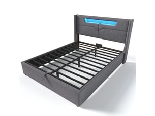 Lit 140x200 cm led intégrée usb-c rangement toile sans matelas