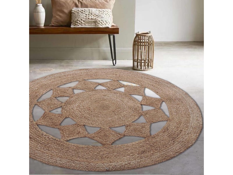 Tapis rond ajouré en jute naturel, 120 cm, dylrev 69011 - Conforama E
