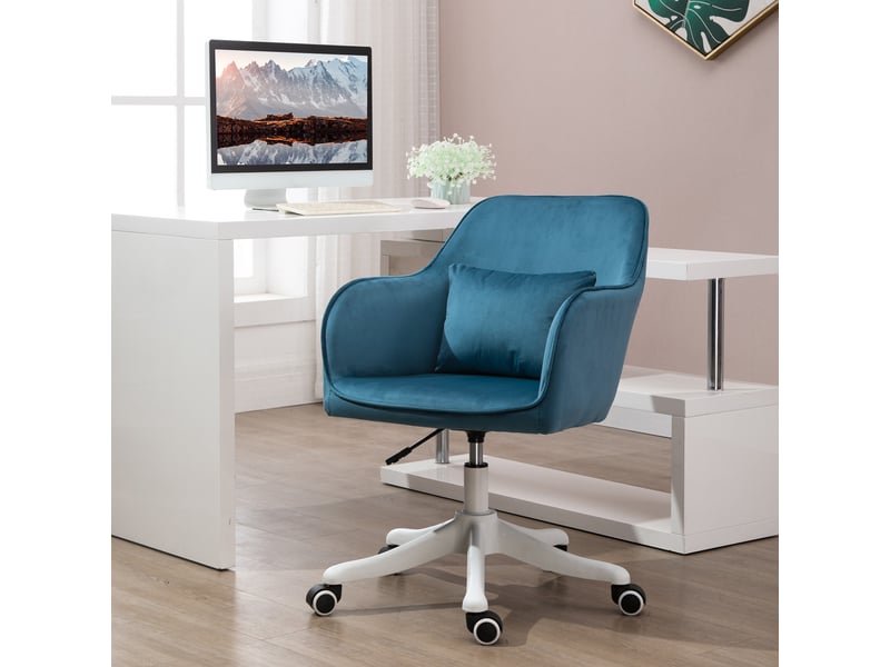  Chaise de bureau velours massante coussin lombaire intégré pivotante 360° hauteur réglable bleu  - Conforama D
