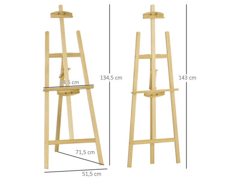  Chevalet d'artiste sur pieds dim. 51,5l x 71,5l x 134,5h cm inclinaison réglable hauteur 90° max. Bois de pin  - Conforama C
