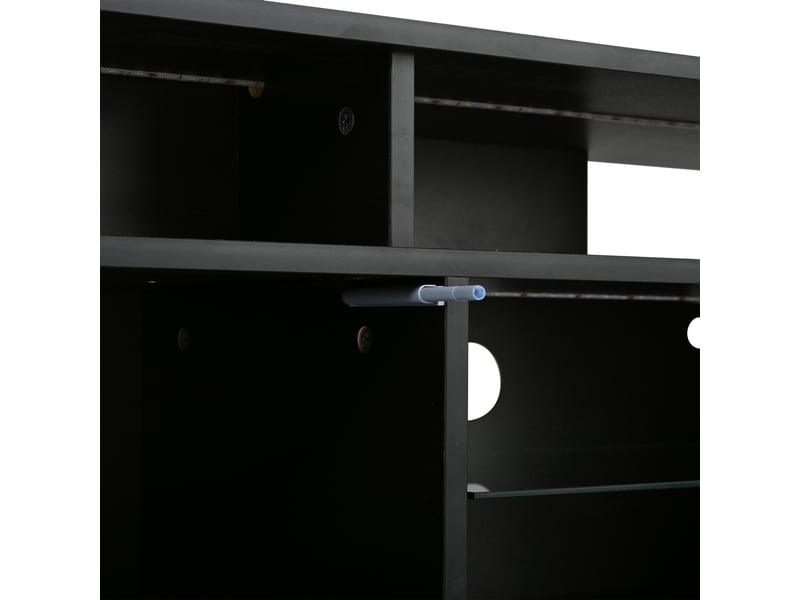 Meuble tv bas 160 cm, finition noir, meuble de salon brillant, 2 portes, avec éclairage led  - Conforama E