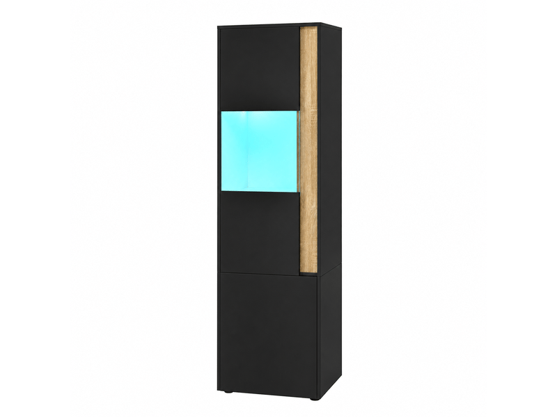  Vitrine colonne 2 portes avec éclairage led 50 x 40 x 179 cm noir et naturel N657P37472223S - Conforama B