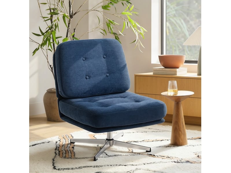  Fauteuil pivotant 87x70x84 cm, assise large et dossier épais, structure en métal, canapé 1 place, couleur bleu foncé  - Conforama B