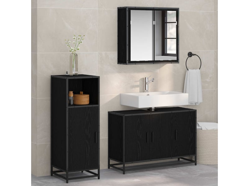  Ensemble de mobilier de salle de bain 3 pc chêne noir cf64346  - Conforama B