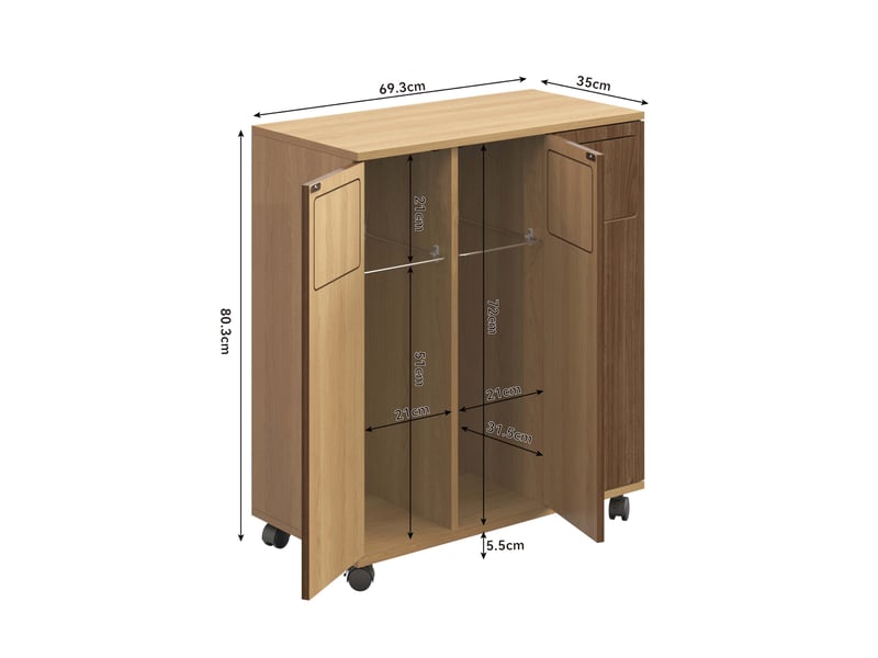  Meuble de tri des déchets 69,3x35x80 cm à roulettes en mdf avec 3 portes couleur naturel  - Conforama C