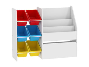 Meuble rangement enfant rangement jouets enfant 6 bacs amovibles et grand coffre à roulettes 100x30x80cm multicolore