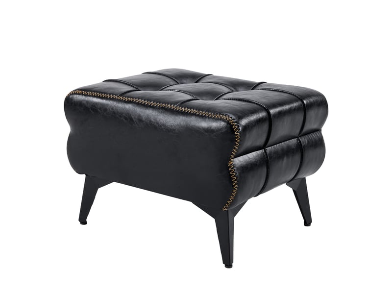  Pouf repose-pieds en cuir noir, pieds métal, style moderne, multifonctionnel  - Conforama E