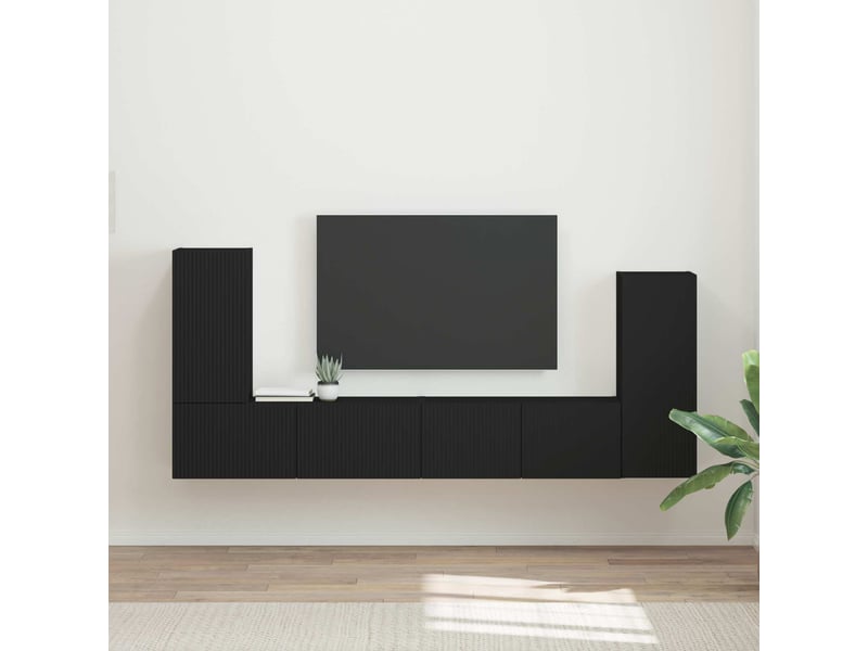  Ensemble meuble tv - banc tv - meuble de rangement 4 pcs noir bois d'ingénierie  - Conforama B