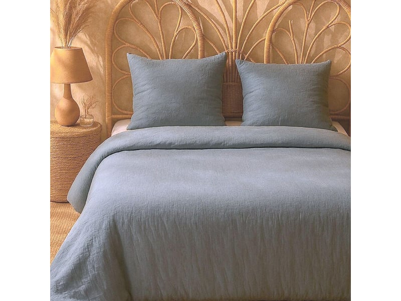  Parure housse de couette 260x240cm + 2 taies 100% gaze de microfibre uni bleu pétrole - nathea NATHEA - Conforama B