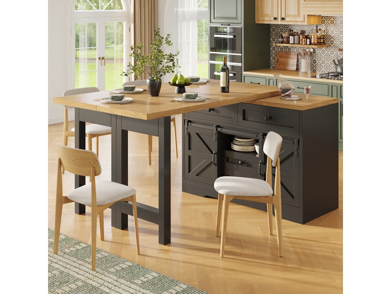  Îlot de cuisine 120x40x72 cm 2-en-1, avec panneau pivotant 360° et table à manger, meuble latéral, mdf, couleur noir  - Conforama D
