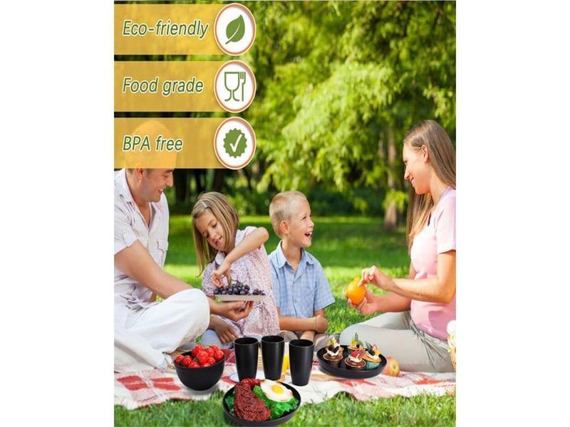  Service table 16 pieces noir mat pp sans bpa pour 4 assiettes bols verres 400289_AACLR85831_6_DROPFR - Conforama E