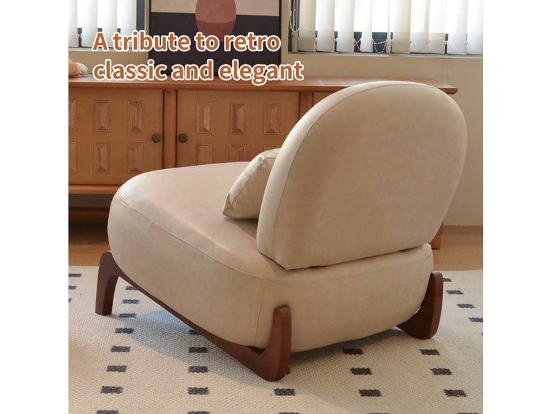  Fauteuil d'appoint sans accoudoirs - 86.9x72.1x69.9cm - siège de lecture salon pieds en bois massif - camel  - Conforama D