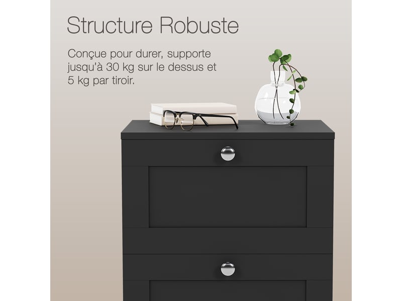  Table de chevet altino 2 tiroirs, commode de nuit, chambre, rangement, 53x40x36cm, noir 3332170 - Conforama R