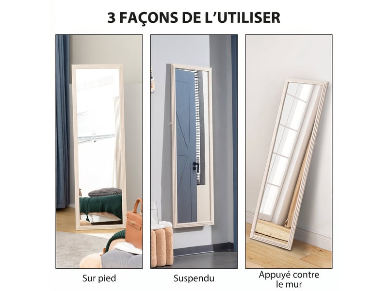  Miroir sur pied rectangulaire 160 x 50 cm, cadre texturé à effet pierre, blanc, angle d'inclinaison réglable  - Conforama E