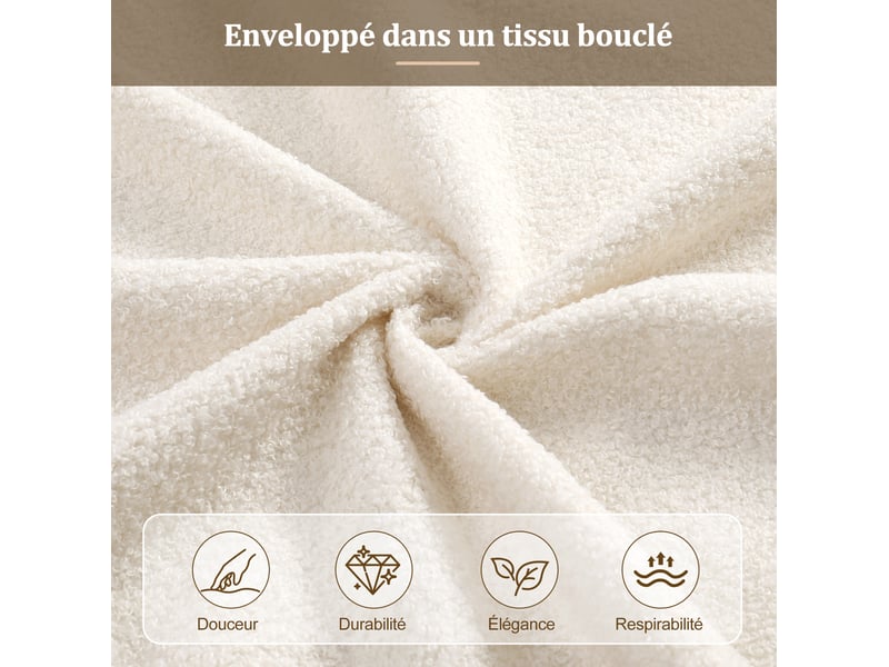  Lit double coffre hydraulique 140x190 cm, sommier à lattes, tête de lit rembourrée, bouclette métal, beige sans matelas  - Conforama E