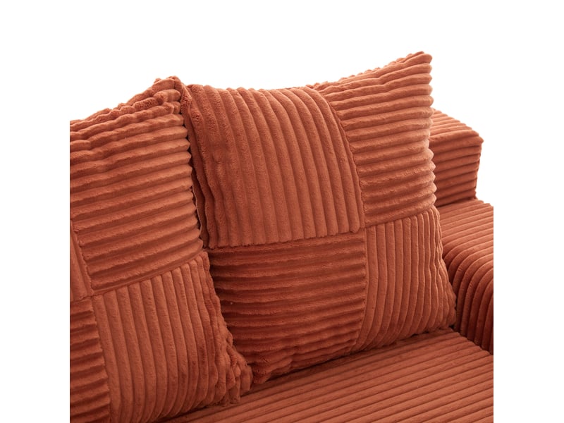 Canapé modulaire 2 places avec porte-gobelets et poches latérales, assise au sol en velours côtelé orange - Conforama E