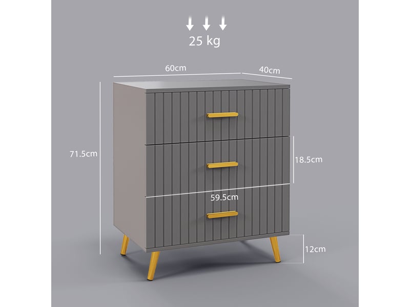  Commode moderne à 3 tiroirs en bois et aluminium, 60 x 40 x 71,5 cm, or et gris foncé  - Conforama E