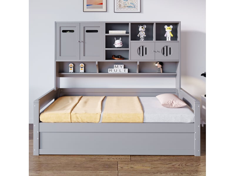  Lit avec coffre, 90x200 cm, système hydraulique, rangement sous le couchage, mobilier de chambre, bois, coloris gris  - Conforama D