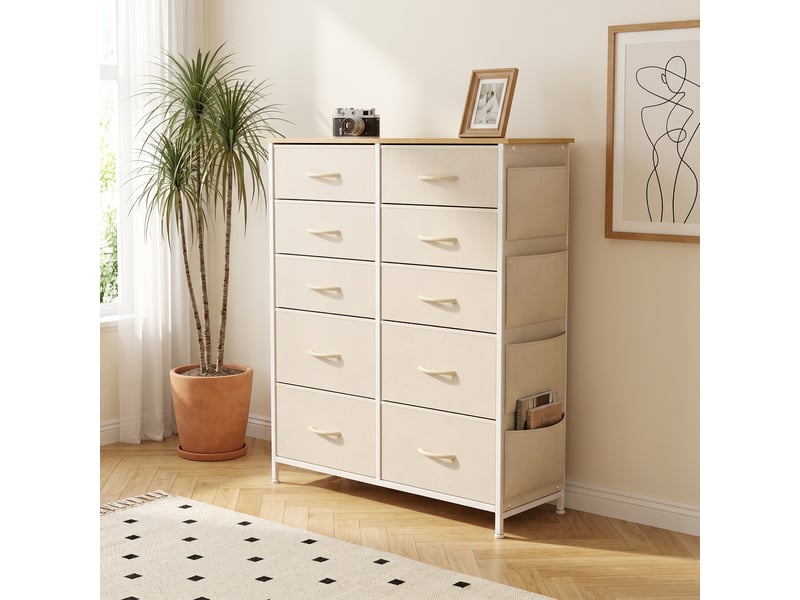  Commode 10 tiroirs 4 poches 2 crochets beige  - Conforama E