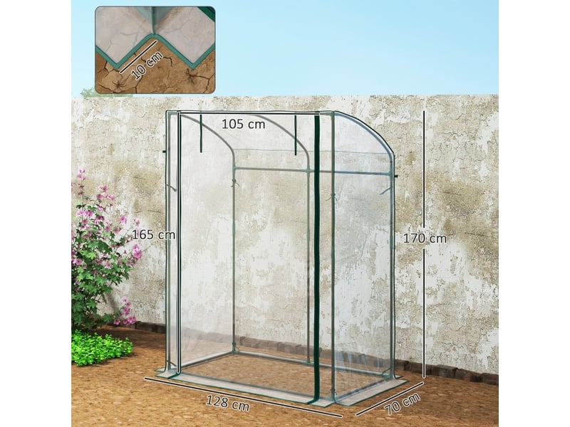  Serre de jardin 128 x 70 x 170 cm – transparente – porte enroulable zippée, ancrage au sol inclus  - Conforama C