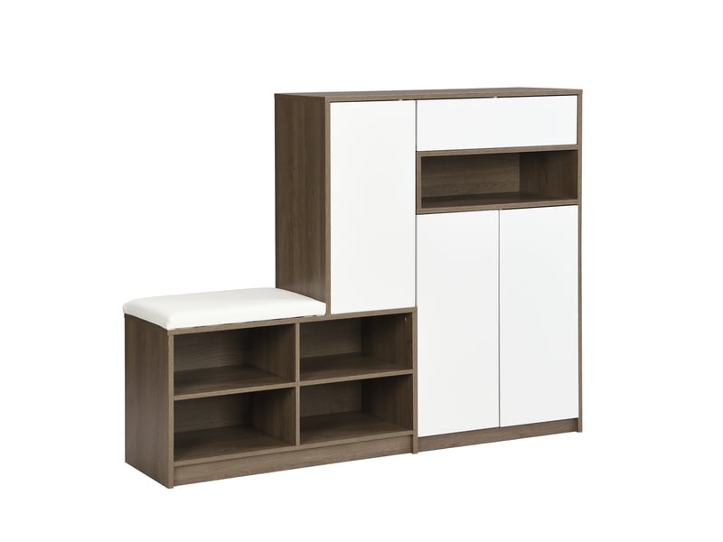  Meuble à chaussures avec banc rembourré, portes sans poignées, étagères réglables pour entrée blanc 140 × 35 × 110 cm  - Conforama A