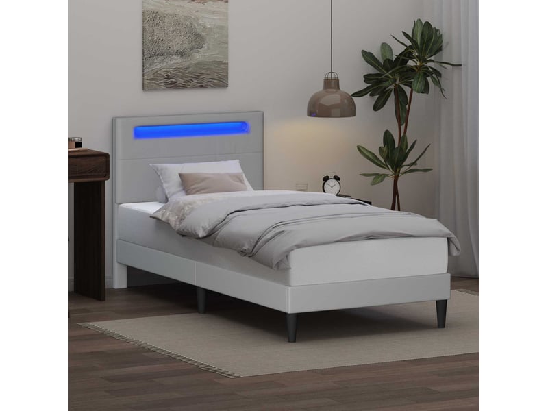  Lit simple- lit adulte -  cadre de lit avec bandes led blanc 80 x 200 cm simili cuir  - Conforama C