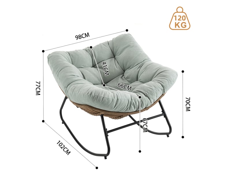  Fauteuil à bascule papasan 95x107x83 cm – bleu clair – assise chenille rembourrée, cadre métallique  - Conforama C